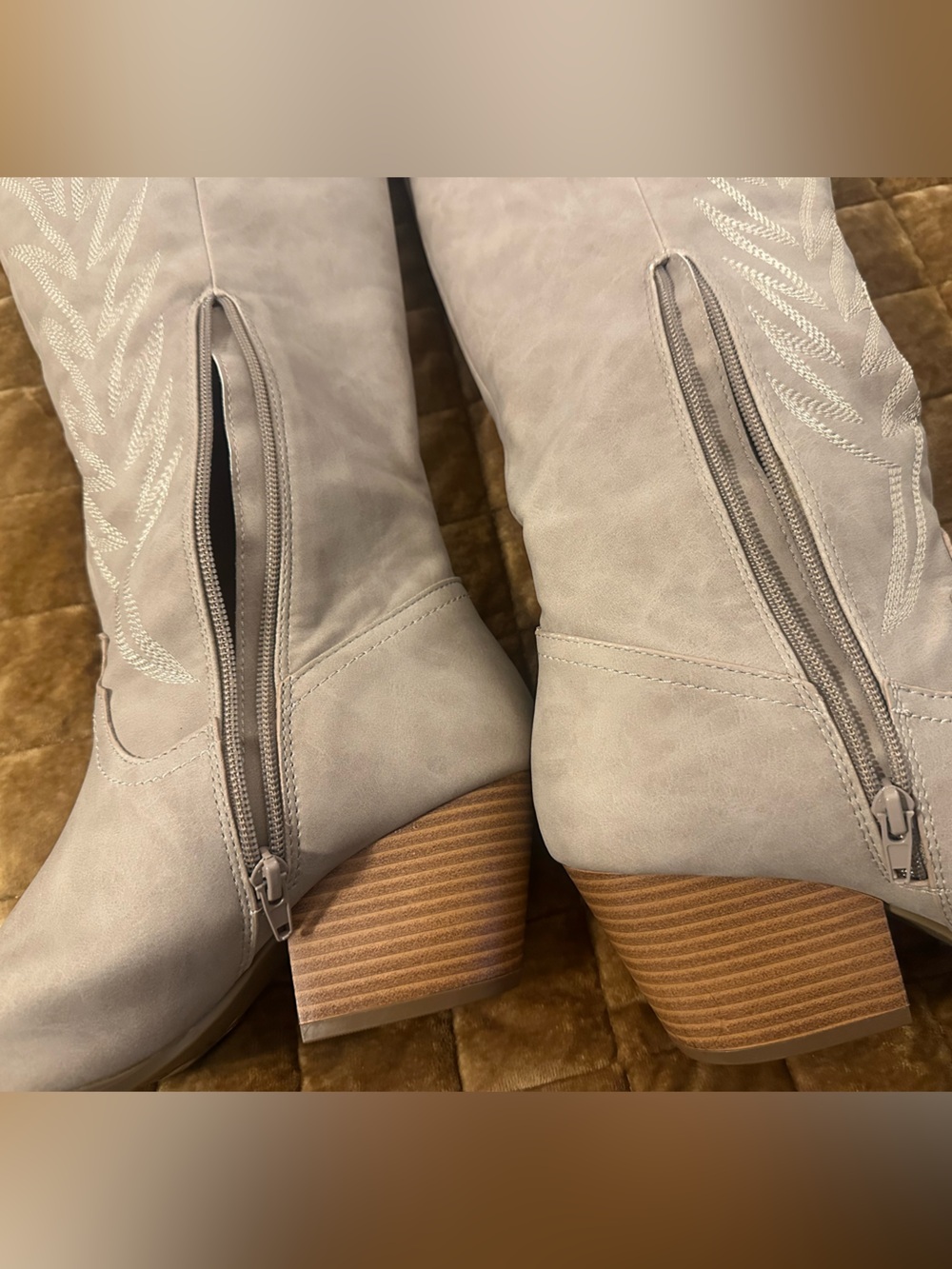 Pink Lily Western Cowboy Boots Size 7.5 Taupe Embroidered Knee High NWOT - Picture 8 of 12
